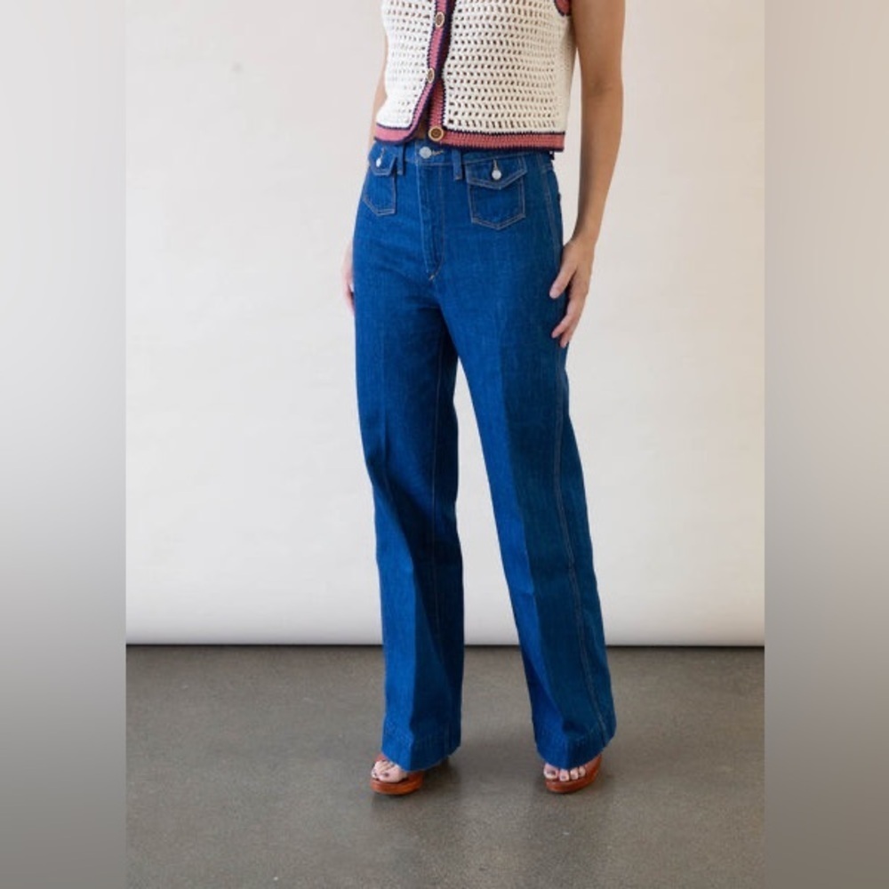 NWT Re/Done Women's 70s Pocket Wide Leg High Rise True Rinse Denim Jeans